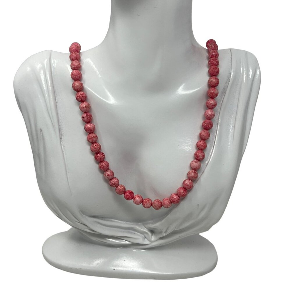 Vintage‎ Necklace Pink and White Round Beads  24 inches